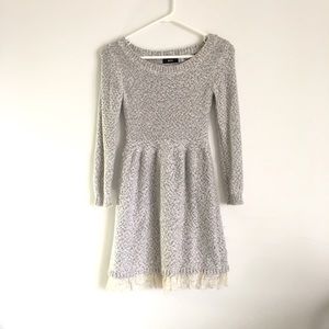 UO BDG Boat Neck Mini A Line Sweater Dress Lace Knit Grey